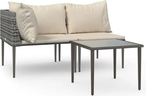 vidaXL 3 részes szürke polyrattan kerti ülőgarnitúra párnákkal