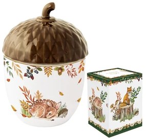 Forest Dream őszi porcelán makk alakú konyhai tároló fedővel 11x16 cm