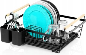 Edényszárító Álló Csepegtető Fém Fekete, Evőeszköztartó Tálcával