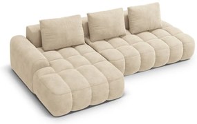 Bézs bársony kinyitható-tárolóhelyes sarokkanapé (bal oldali-heverő résszel) Linz – Cosmopolitan Design