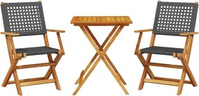 vidaXL 3 részes fekete polyrattan és tömör fa bisztrószett