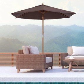 Outsunny Tálcaernyő Ø250x230 cm Teraszi Napernyő 6 Bambusz Ribs Lefogható Oszlop Anti-UV Vízálló Fa Keret Tengerpartra és Teraszra Barna | Aosom
