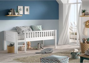Fehér borovi fenyő galéria gyerekágy ágyráccsal 90x200 cm Scott – Vipack