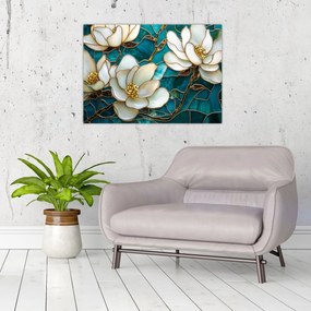 Üveg kép - Ólomüveg magnóliával (70x50 cm)