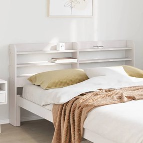 fehér tömör fenyőfa fejtámla polcokkal 160 cm