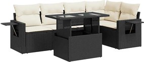 vidaXL 6 részes fekete polyrattan kerti ülőgarnitúra párnákkal