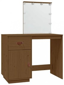 mézbarna tömör fenyőfa fésülködőasztal LED-del 95x50x133,5 cm