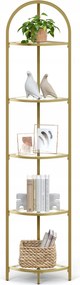 Sarokpolc, 5 szintes növénytartó állvány, szabadon álló,üveg, arany