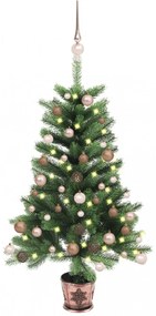 zöld megvilágított műkarácsonyfa gömb szettel 90 cm