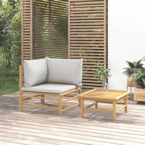 vidaXL 2 részes bambusz kerti ülőgarnitúra világosszürke párnákkal
