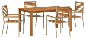 vidaXL Kert étkező szett 5 pcs Bézs Tömör Akácfa