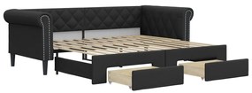 fekete kihúzható műbőr heverő fiókkal 90 x 200 cm