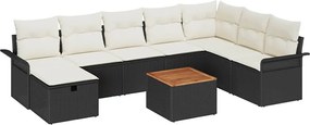 vidaXL Kerti Kanapé Szett párnával tárolóval 9 pcs Fekete Poli rattan