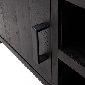 fekete tömör fenyőfa TV-szekrény 110x35x48 cm