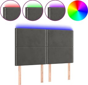 vidaXL sötétszürke bársony LED-es fejtámla 144x5x118/128 cm