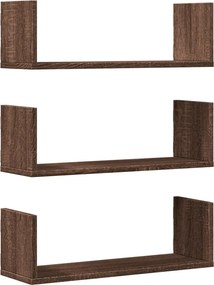 vidaXL 3 db barna tölgy színű szerelt fa fali polc 58 x 18 x 18 cm