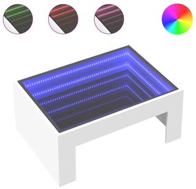 Fehér végtelen hatású LED-es dohányzóasztal 70 x 50 x 30 cm