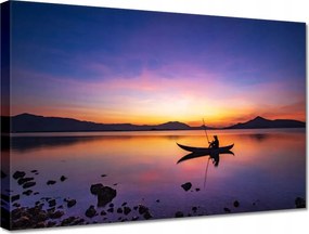 Vászonkép 30x20 Esti horgászat naplementekor