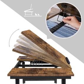 Laptop asztal, állítható reggeliző tálca, 71 x 35 x 23 cm, rusztikus barna