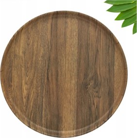 Tálca Műanyag Kerek Konyhai Tálca Fa utánzat Hordozható 37cm