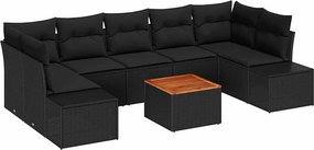 vidaXL Kerti Kanapé Szett párnával 8 pcs Fekete polirattan