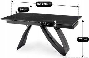 Kihúzható kerámia étkezőasztal 160–220 cm méretben, fekete márvány/fekete színben DEVON