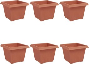 vidaXL Négyzet Virágcserép 6 pcs Tégla Vörös 23 x 23 x 17,5 cm Műanyag