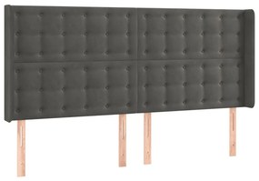 sötétszürke bársony fejtámla szárnyakkal 183x16x118/128 cm