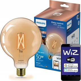 Led izzó E27 Globe G125 7W Filament Borostyán Smart WiFi WiZ Philips