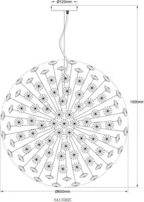Globo 64135H2C Csillár krómozott fém, füstszínű/átlátszó K9 kristályok, átlátszó PVC kábel, magassága rövidíthető, ø: 600mm, M: 1500mm, izzókkal/10676/: 9x G9 LED 3.5W 230V, 350lm forrás, 350lm kimenet, 3000K