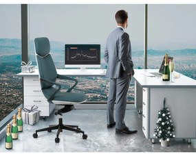 Kék Ekobőr Irodai Főnöki Szék, Hinta Mechanikával. KA-T8426 GRN