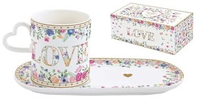 Porcelánbögre 320ml, porcelántálcán 23x12cm, dobozban,Mon Amour