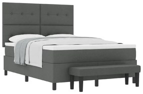 Boxspring ágy matraccal és padkészlet sötétszürke 140x200 cm textília