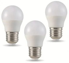 LED lámpa , égő , kis gömb , E27 foglalat , 5.5 Watt , hideg fehér , 3 darabos csomag