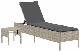 3 részes világosszürke polyrattan napozóágy szett párnával