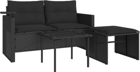 vidaXL 3 részes fekete polyrattan kerti ülőgarnitúra párnával