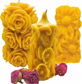 Három Darabos 3D dekorációs gyertya szett "Virágos kert" méhviaszból