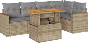 vidaXL 6 részes bézs polyrattan akácfa kerti ülőgarnitúra párnával