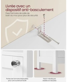 Magas és keskeny fürdőszobai szekrény világításal 170x30x30 fehér színben