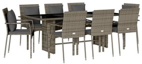 9 részes szürke polyrattan kerti étkezőgarnitúra párnával