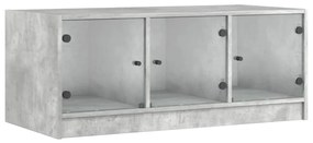 betonszürke dohányzóasztal üvegajtókkal 102 x 50 x 42 cm