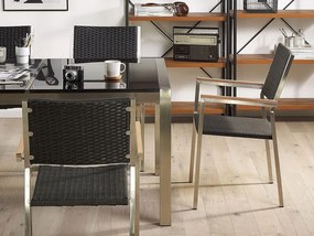 Kerti étkező szett Grosso (fekete) (üveglappal 180x90 cm) (rattan szék) (üveg). 1011749