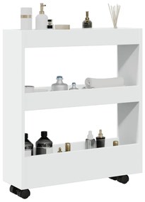 keskeny, 3 szintes, fehér, rétegelt fa tárolókocsi