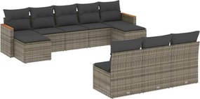 vidaXL 10 részes szürke polyrattan kerti ülőgarnitúra párnákkal