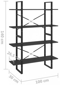 négyszintes szürke szerelt fa könyvszekrény 100 x 30 x 140 cm