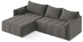 Sötétszürke kinyitható-tárolóhelyes sarokkanapé (bal oldali-heverő résszel) Moku – Makamii
