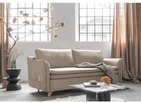 Bézs bársony kinyitható kanapé 225 cm Charming Charlie – Miuform
