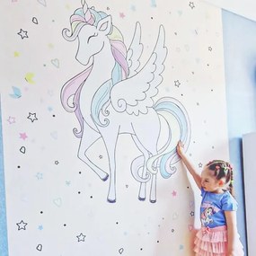 INSPIO Unikornisos öntapadós tapéta - Szivárványos textil falmatrica