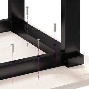 tömör fenyőfa és öntöttvas dohányzóasztal O-vázzal 90x90x45 cm