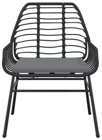 3 részes fekete polyrattan üveg kerti étkezőgarnitúra párnákkal